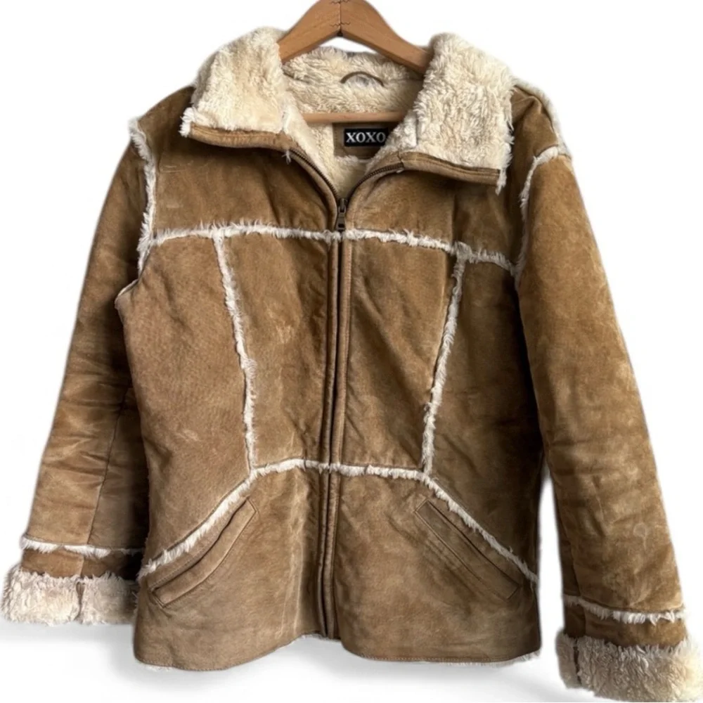 Vintage Y2K XOXO Suede Shearling Jacket Medium